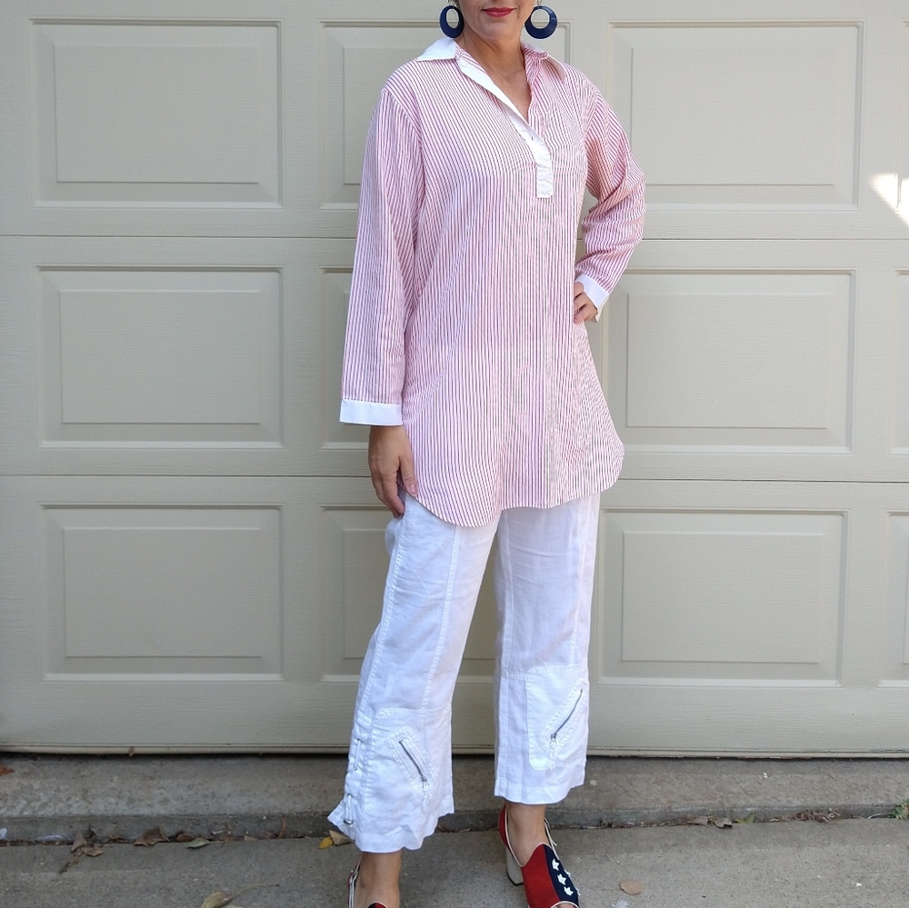 BISCOTE white linen cropped pants S (K11)